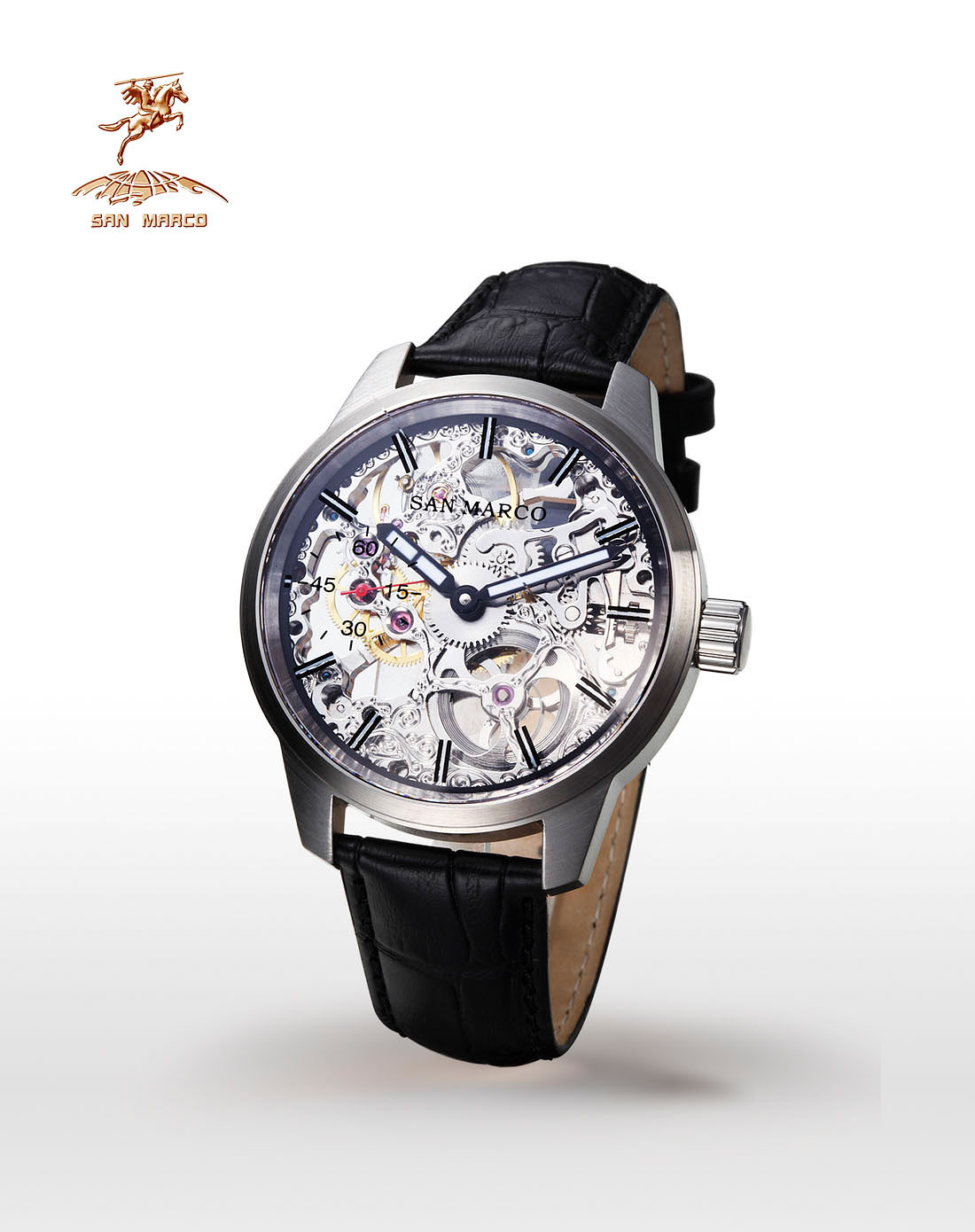 圣马可s.marco手表专场-钢色全透视镂空机械表