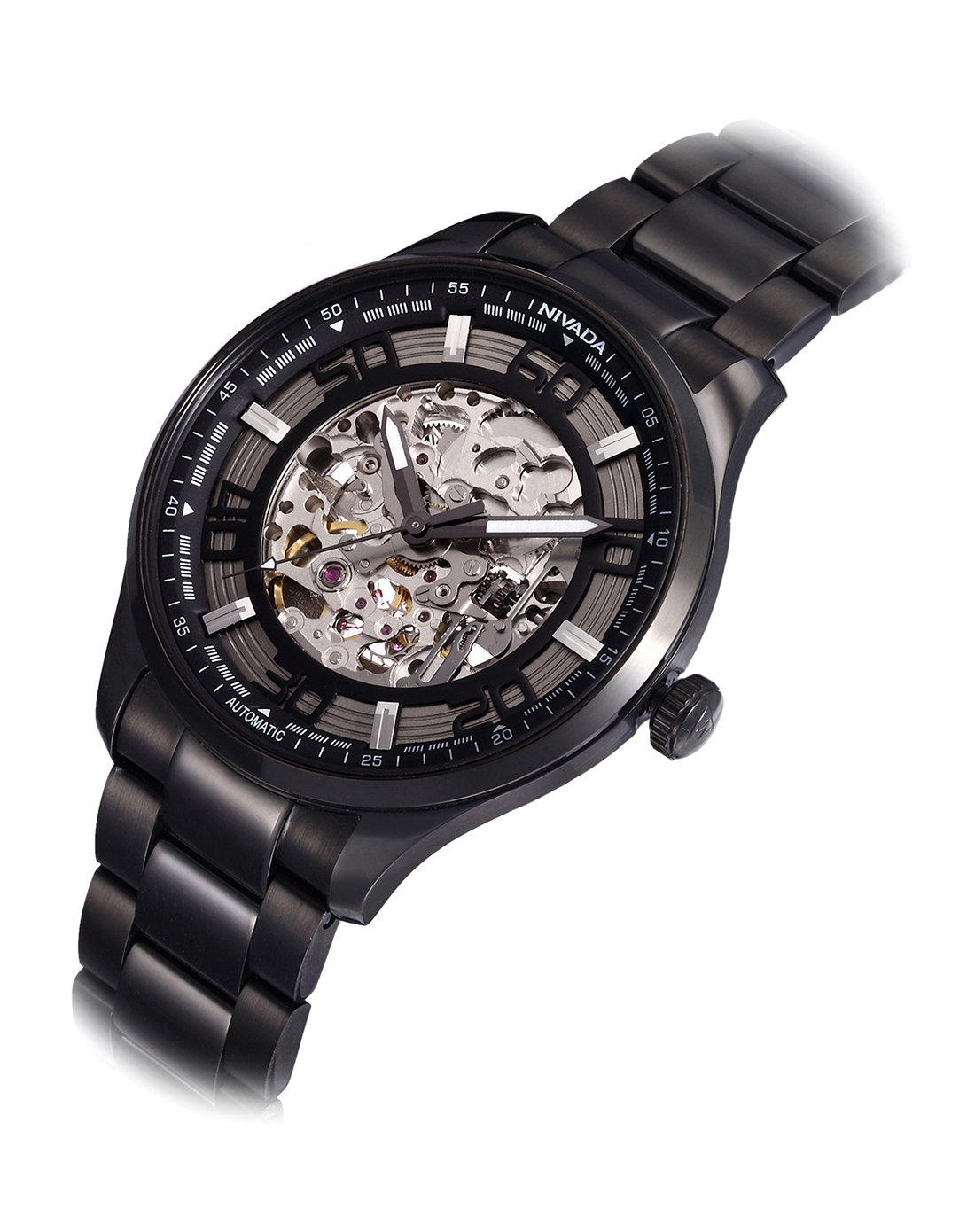 男款炫酷黑钢机械手表