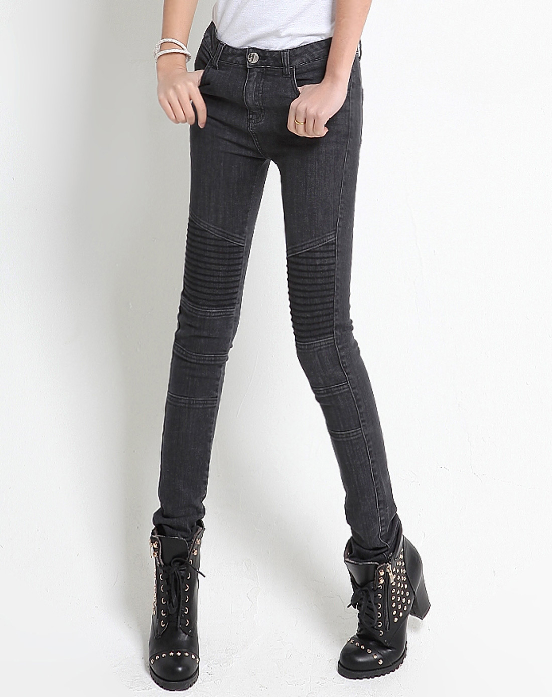 极致灰色a修身弹力小脚牛仔裤