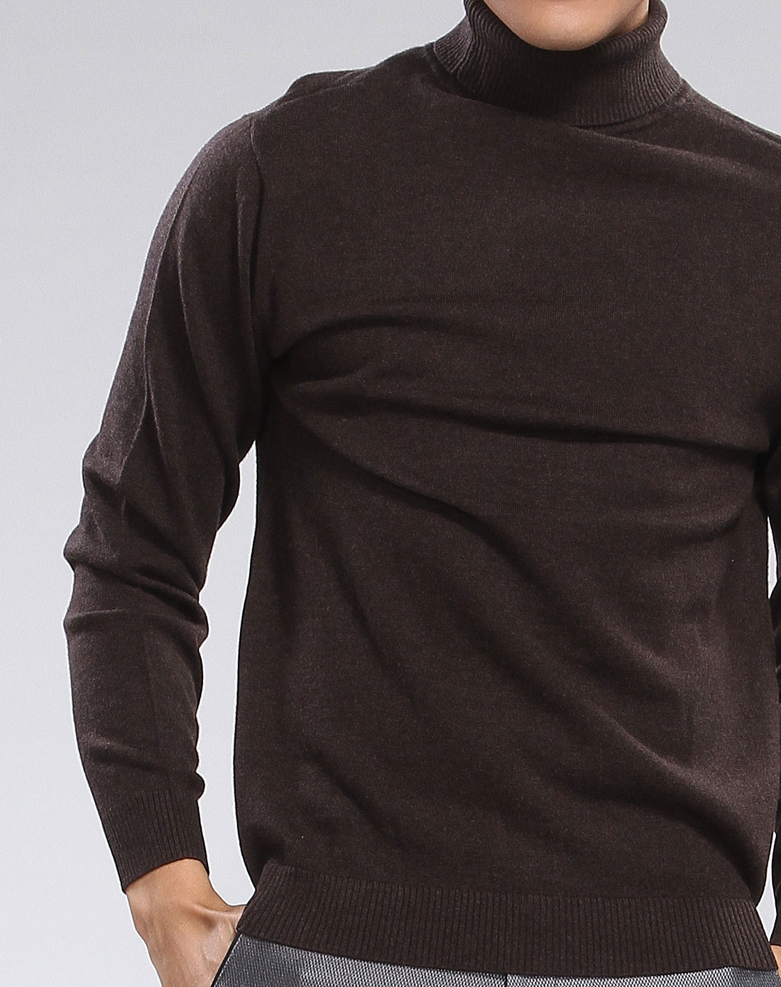男士黑咖啡色高领100%羊毛长袖套衫