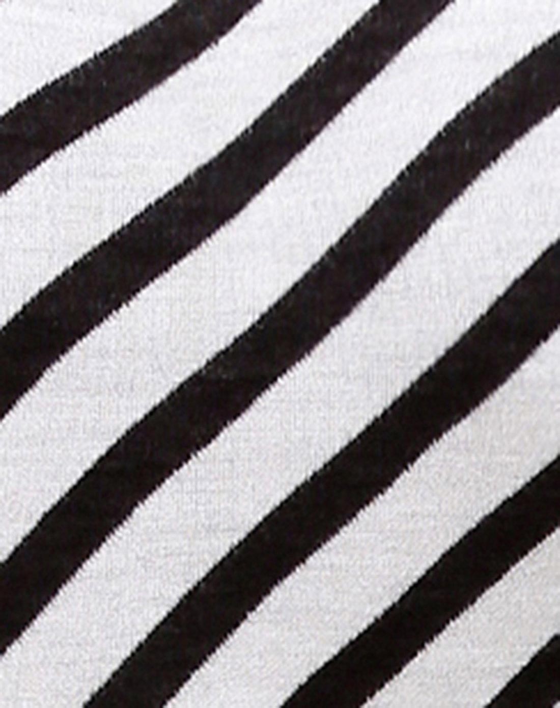 > 黑白斜条纹圆领蝴蝶结长袖针织衫