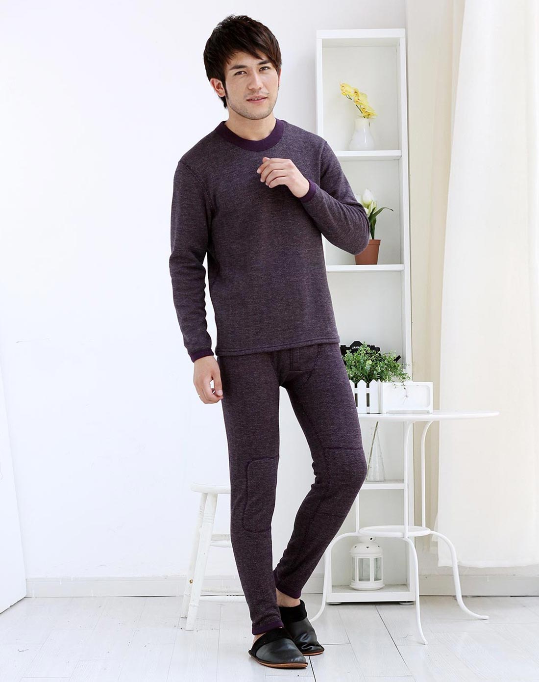 心上人 男款紫色暖晶绒保暖内衣