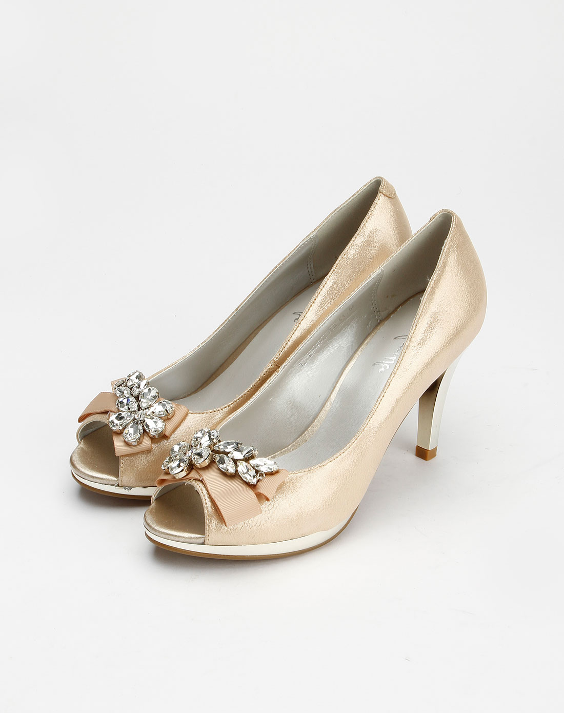 哈森旗下品牌女鞋卡迪娜kadina 女款粉金色闪光羊皮前空鱼嘴鞋ks11502