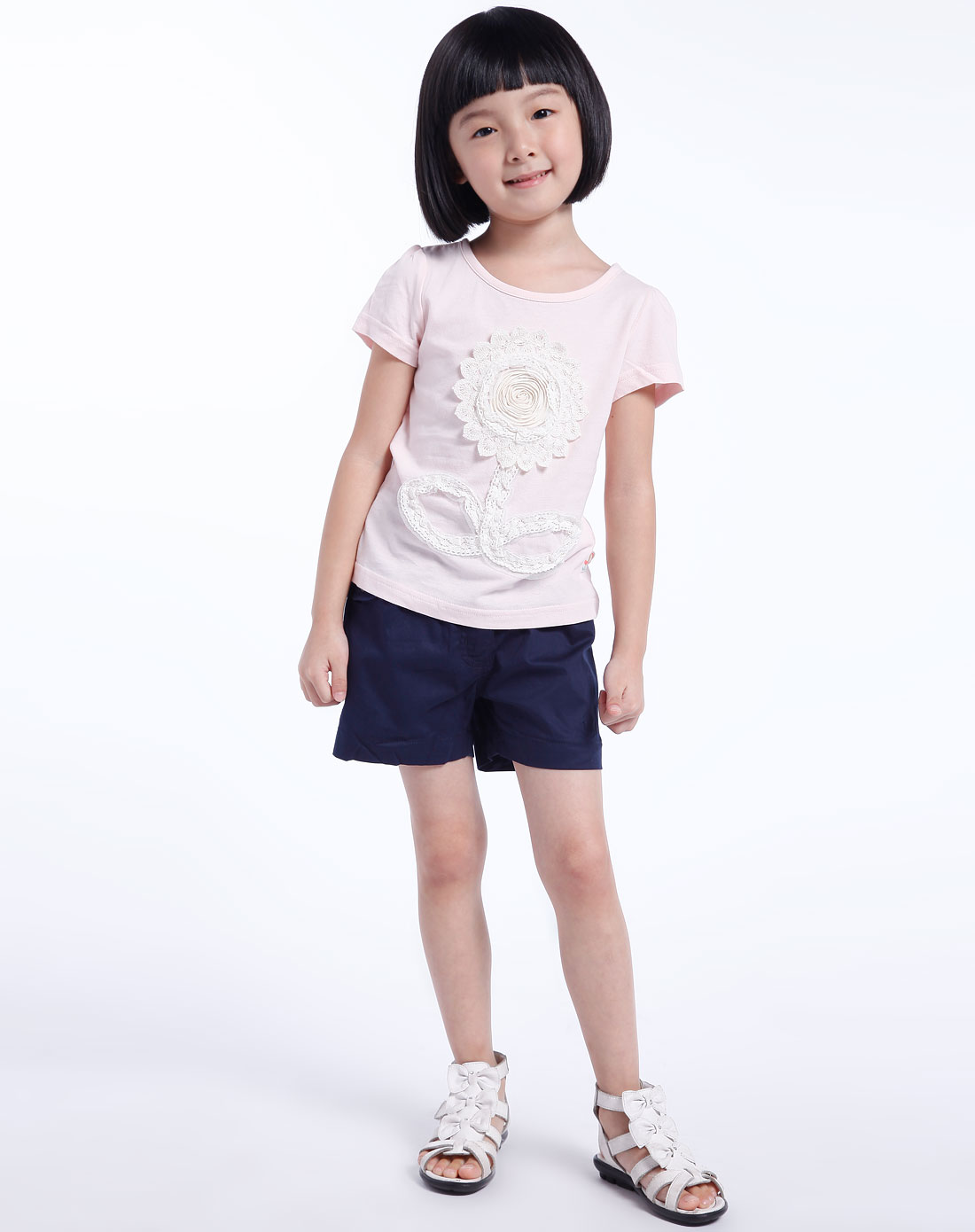 史努比snoopy&艾乐elleelle 女童珊瑚粉色蕾丝绣花短袖t恤es07813511