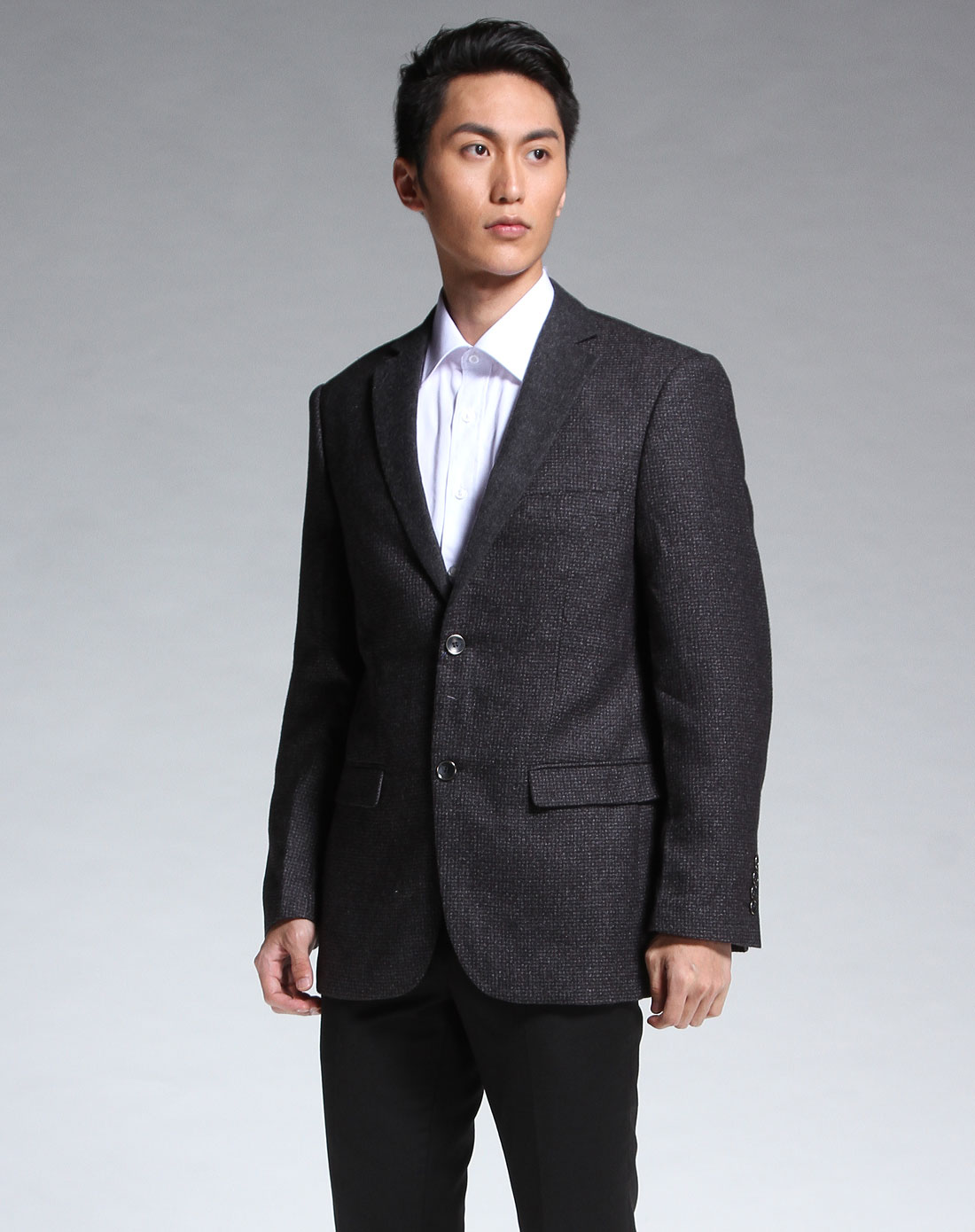保罗威特polo villae黑灰色时尚休闲两粒单排扣百搭西装pfcibaicf