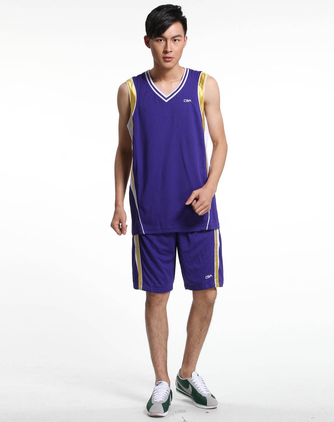 男款紫兰/金色时尚运动篮球套装