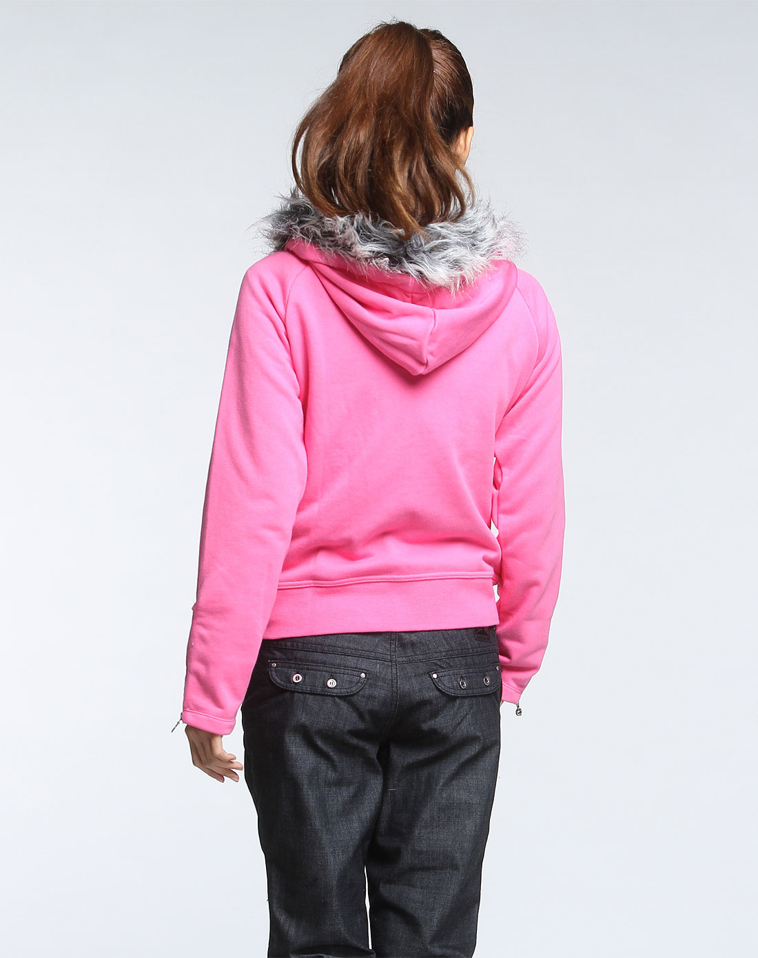 [ 锐步 ] 亮粉色毛边连帽长袖外套