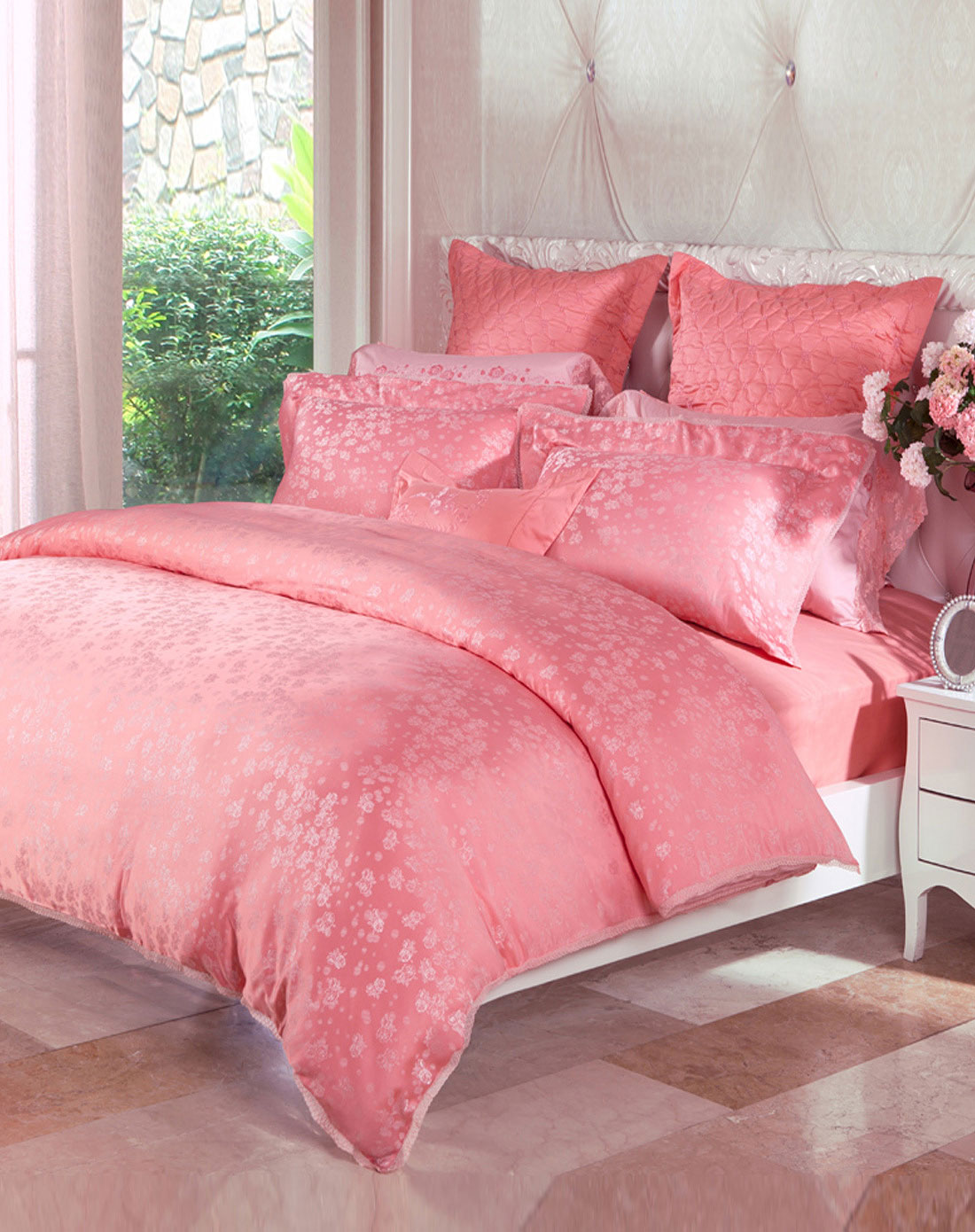 梦洁mendale家纺专场梦洁mendale全棉活性 色织提花四件套:桃乐丝的吻