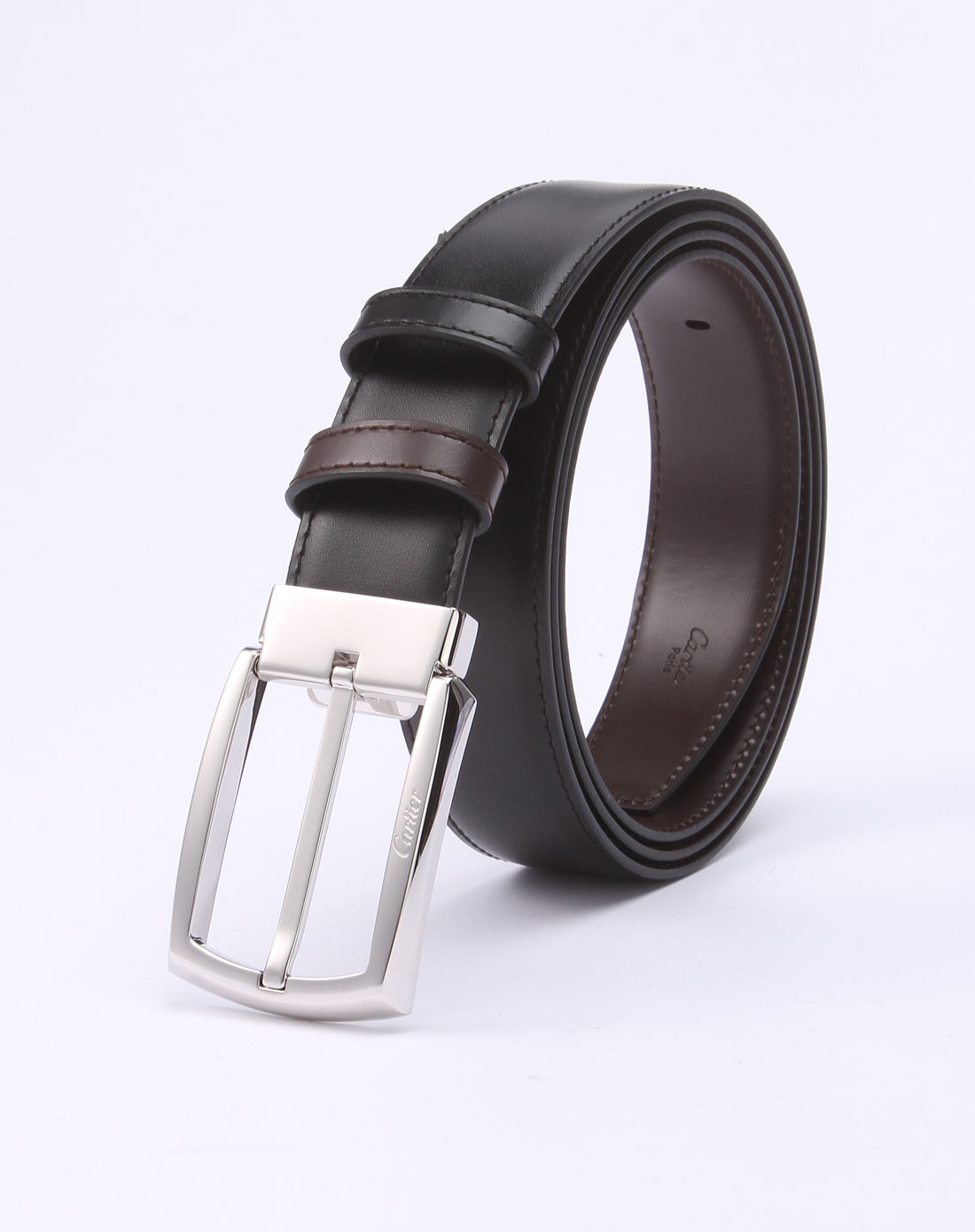 cartier 男款简约设计金属扣真皮皮带黑色