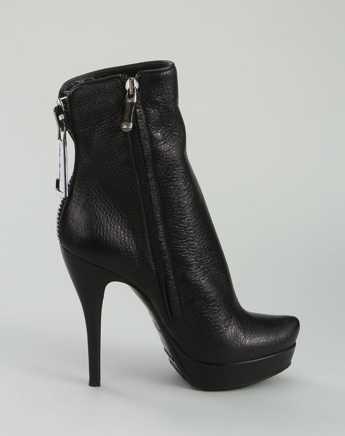 loriblu 女款质感压纹优雅牛皮高跟短靴黑色