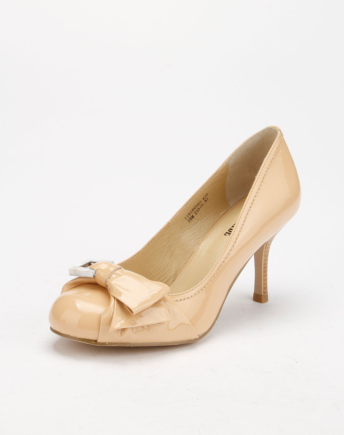 康莉comely女鞋专场 > 头层杏色牛漆皮圆头职业单鞋