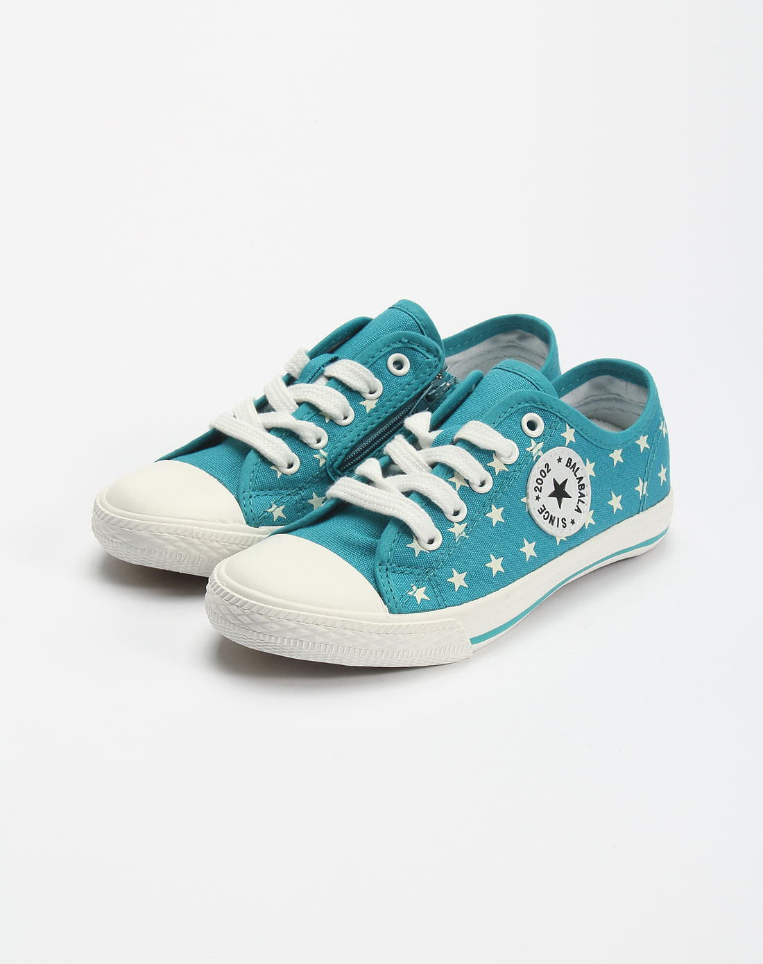 男小童星星印花蓝绿色帆布鞋