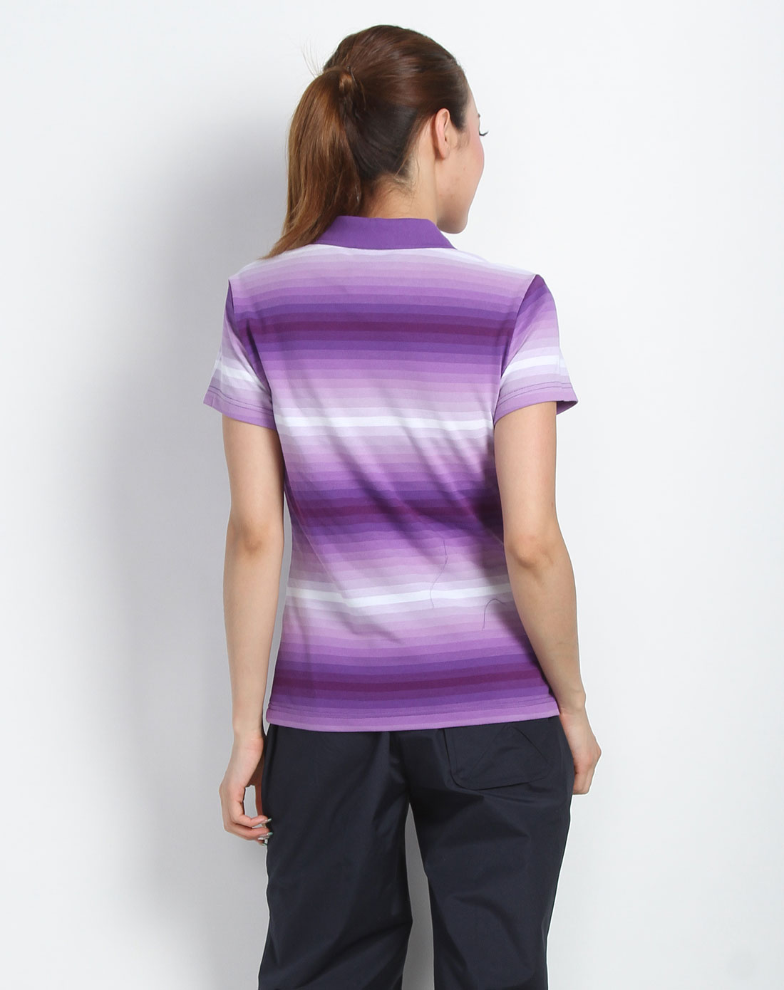[ 阿尔皮纳 ] 紫色时尚渐变条纹短袖polo衫