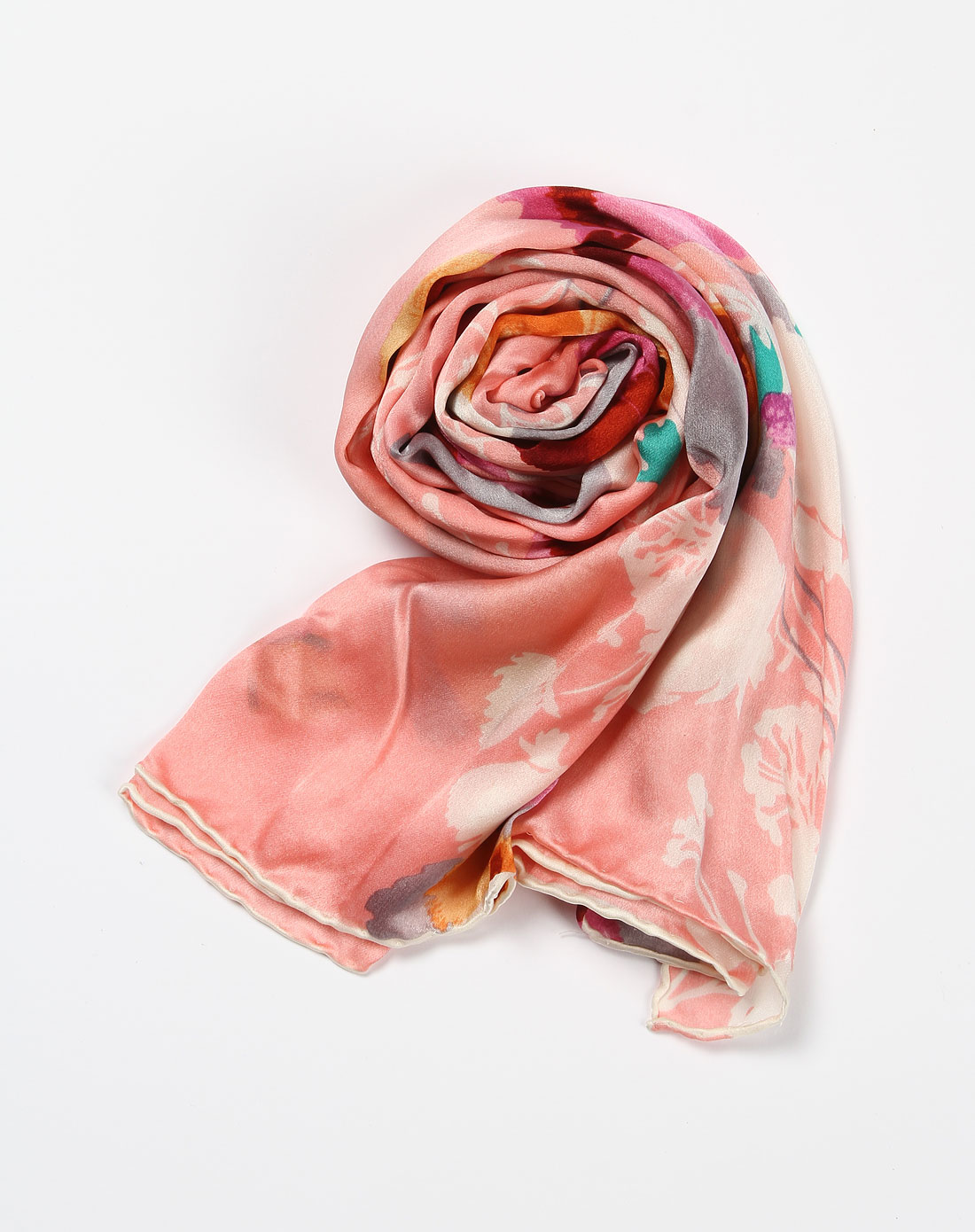 缎面印花粉红色真丝围巾