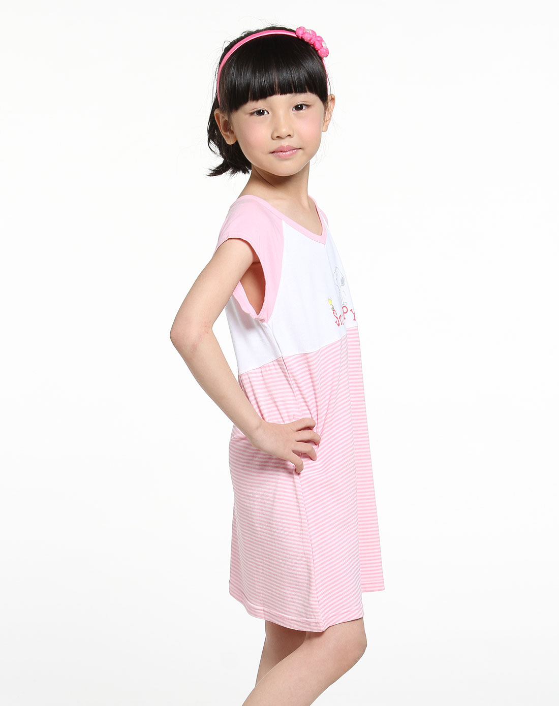 史努比snoopy童装内衣专场女童珊瑚粉色v领短袖连衣裙nsb4270311_唯品