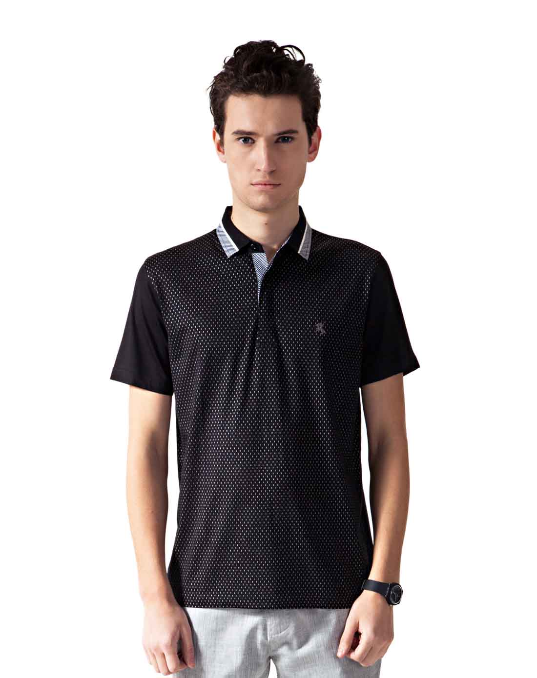 保罗威特polo villae简约黑色翻领透气短袖t恤pfcafaaeh36090_唯品会