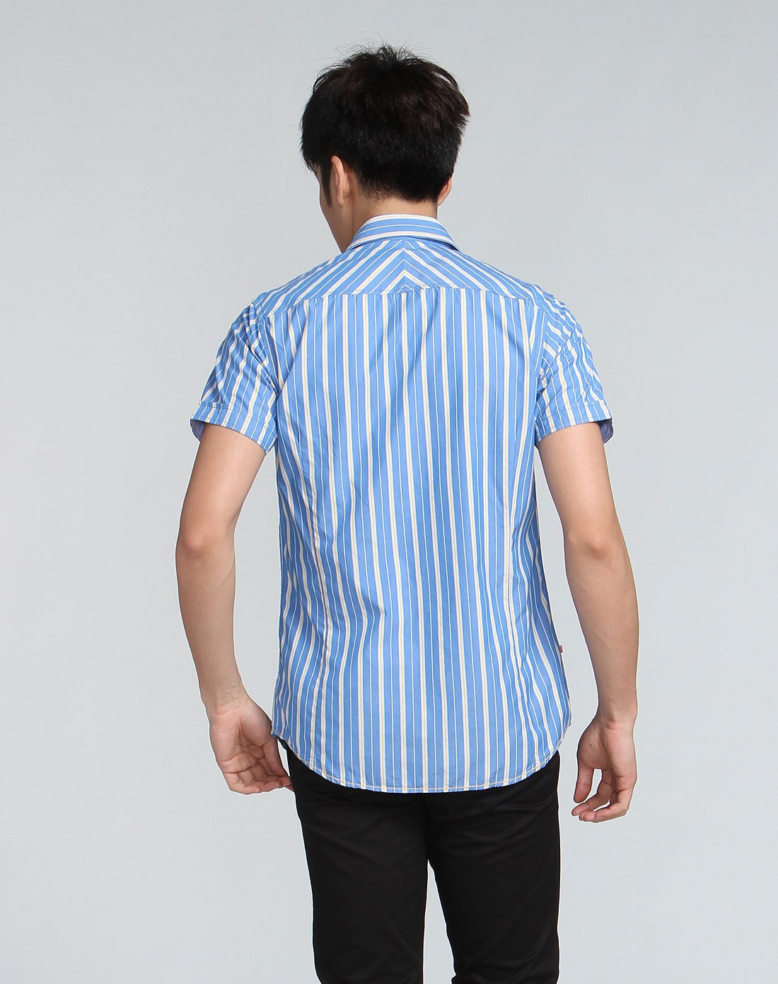 [ 爵克 ] 男款黄/蓝色斯文竖纹短袖衬衫