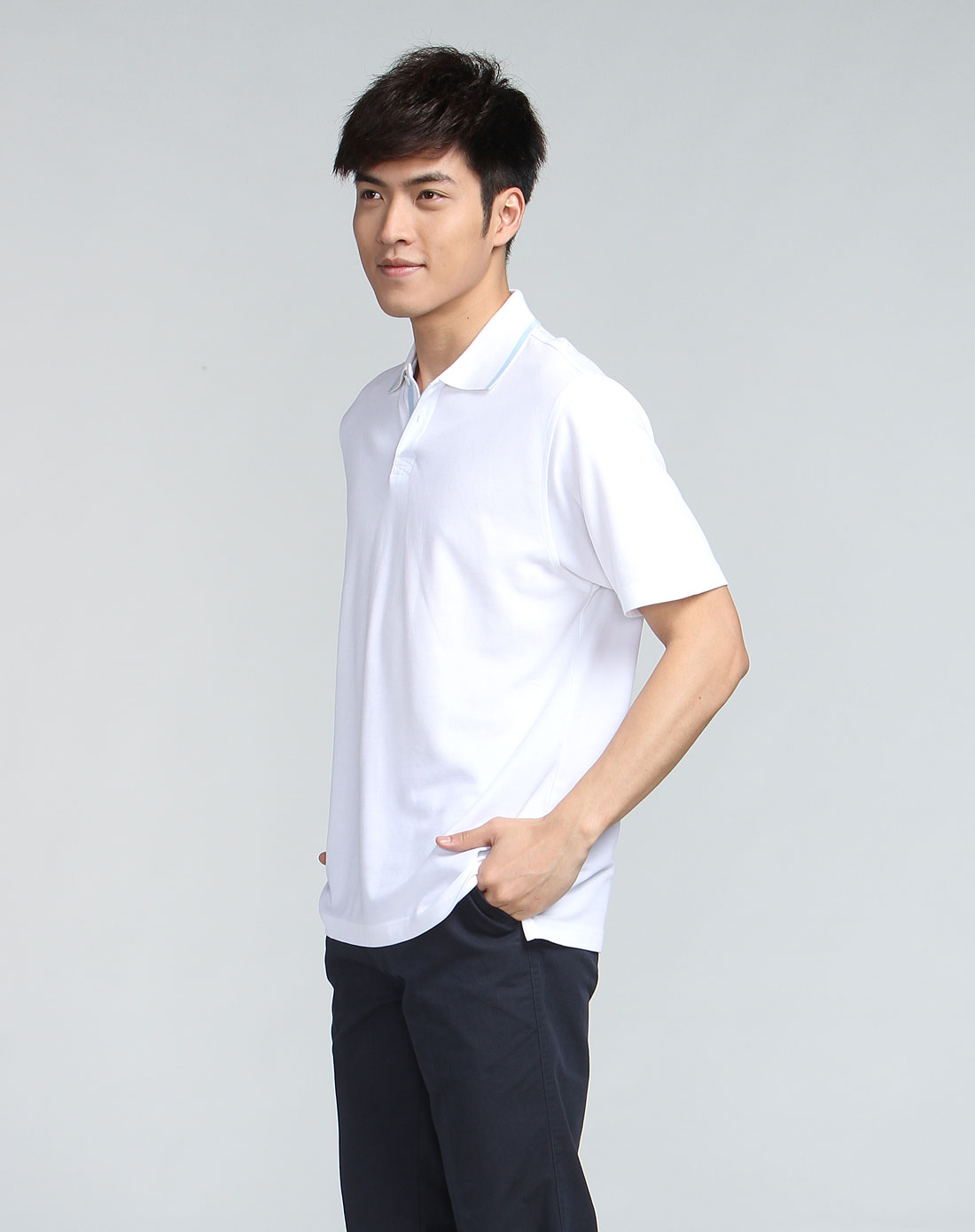 > 简约polo领短袖白色t恤