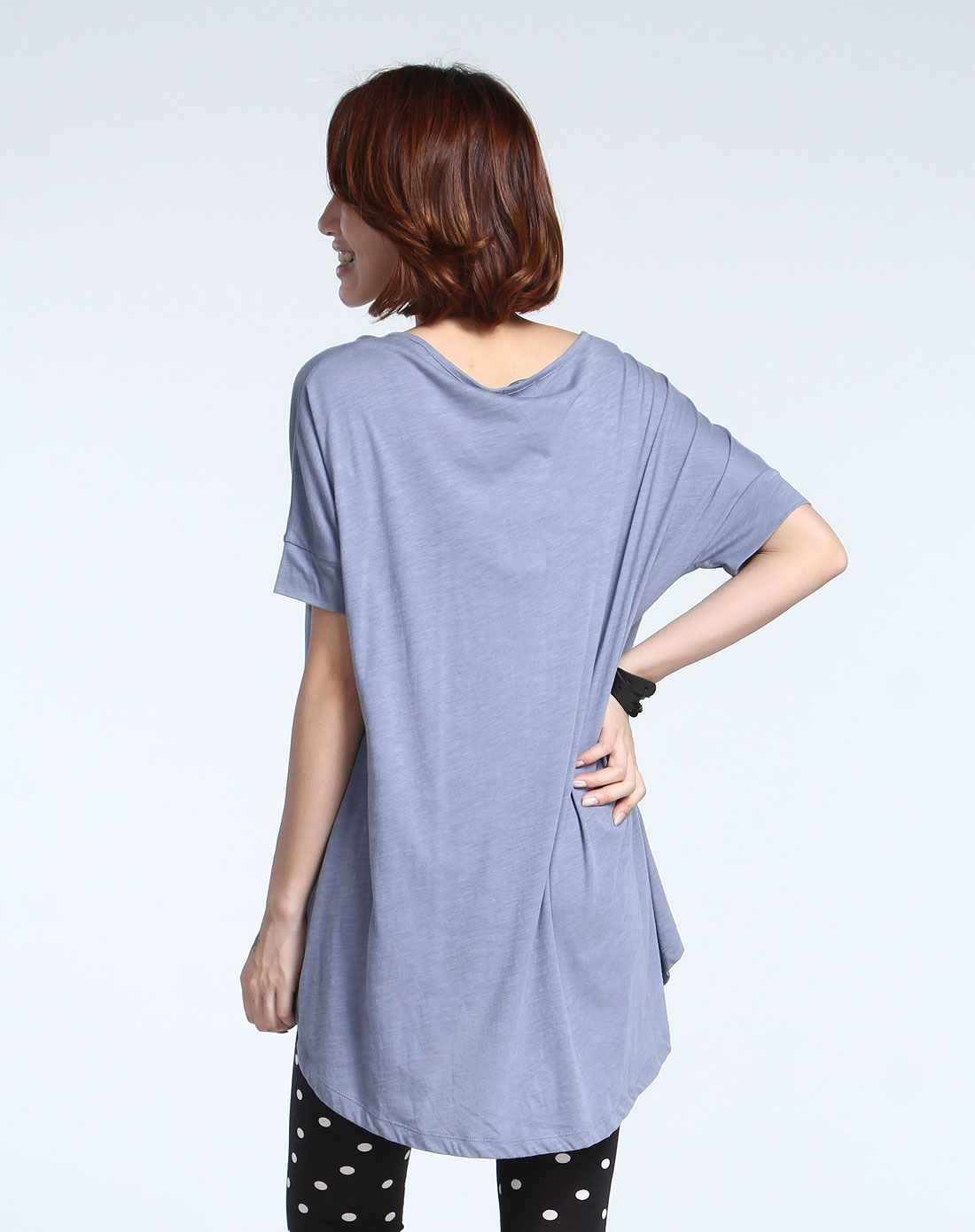 卡通章鱼印图灰蓝色短袖t恤