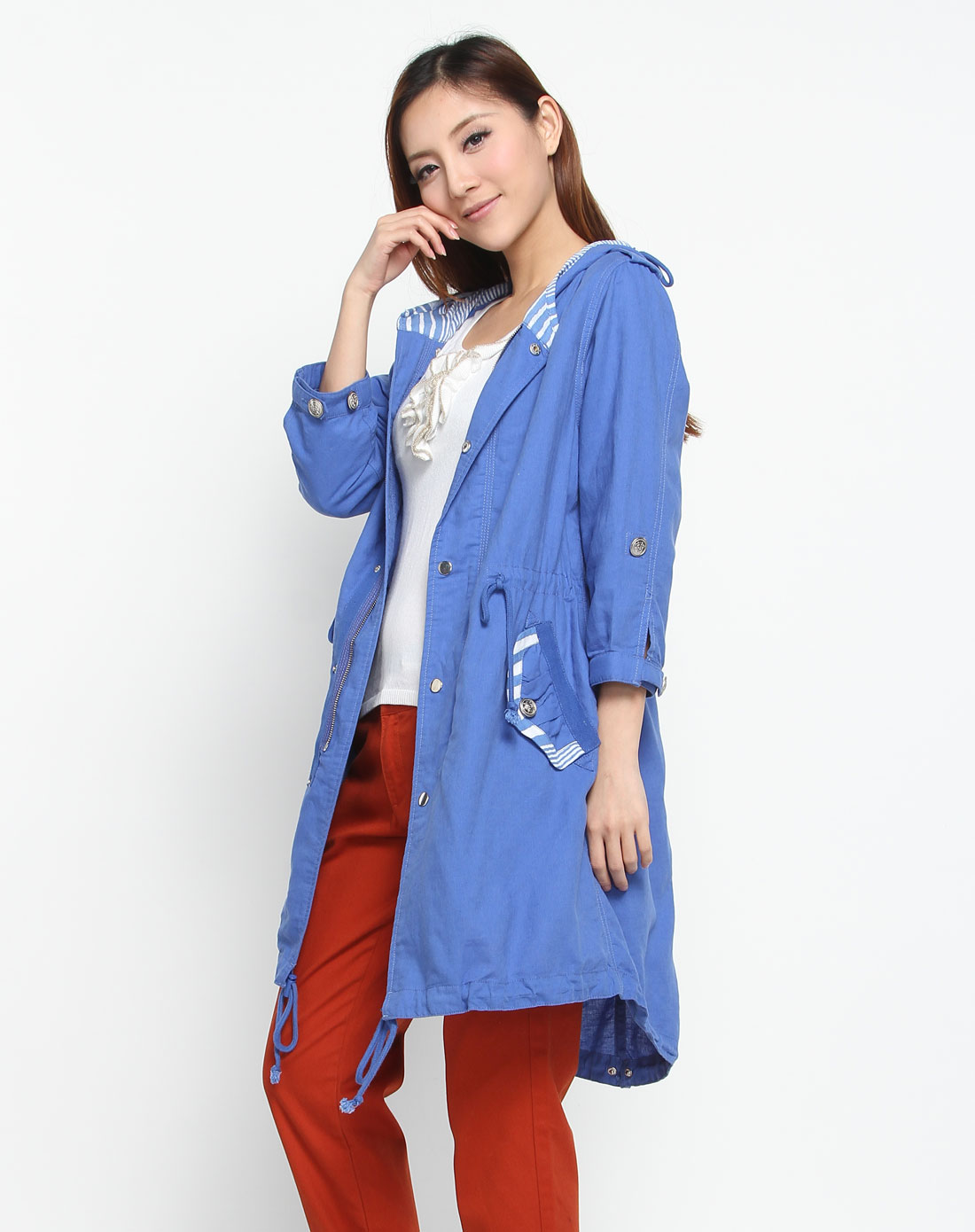 klein plus  蓝色休闲百搭连帽九分袖外套