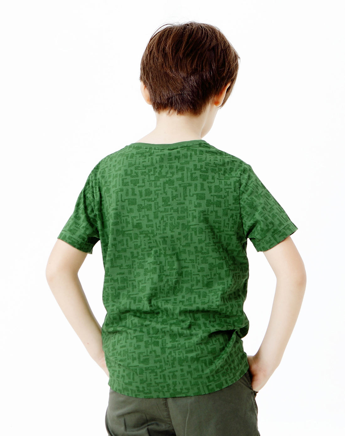 男童海洋绿手绘花圆领短袖针织衫