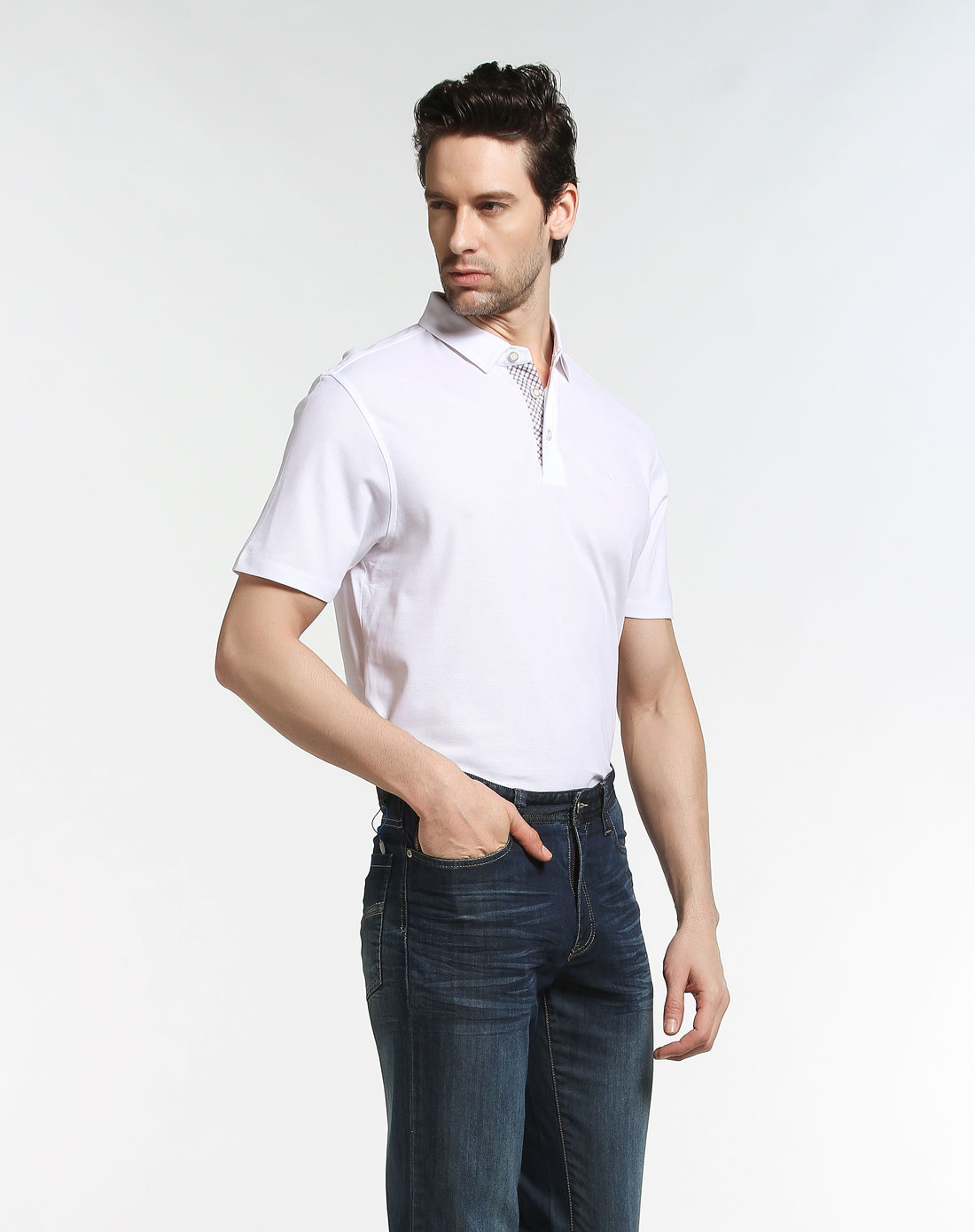 博斯绅威bosssunwen白色简约翻领短袖t恤bsdt18522w1_唯品会