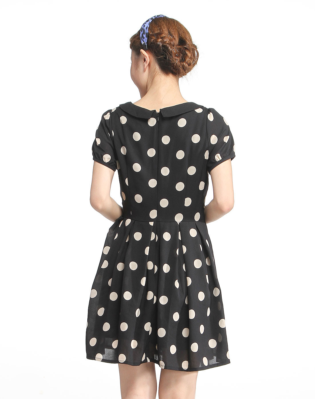 c.o.l.z.a 女款黑米色斑点淑女短袖连衣裙