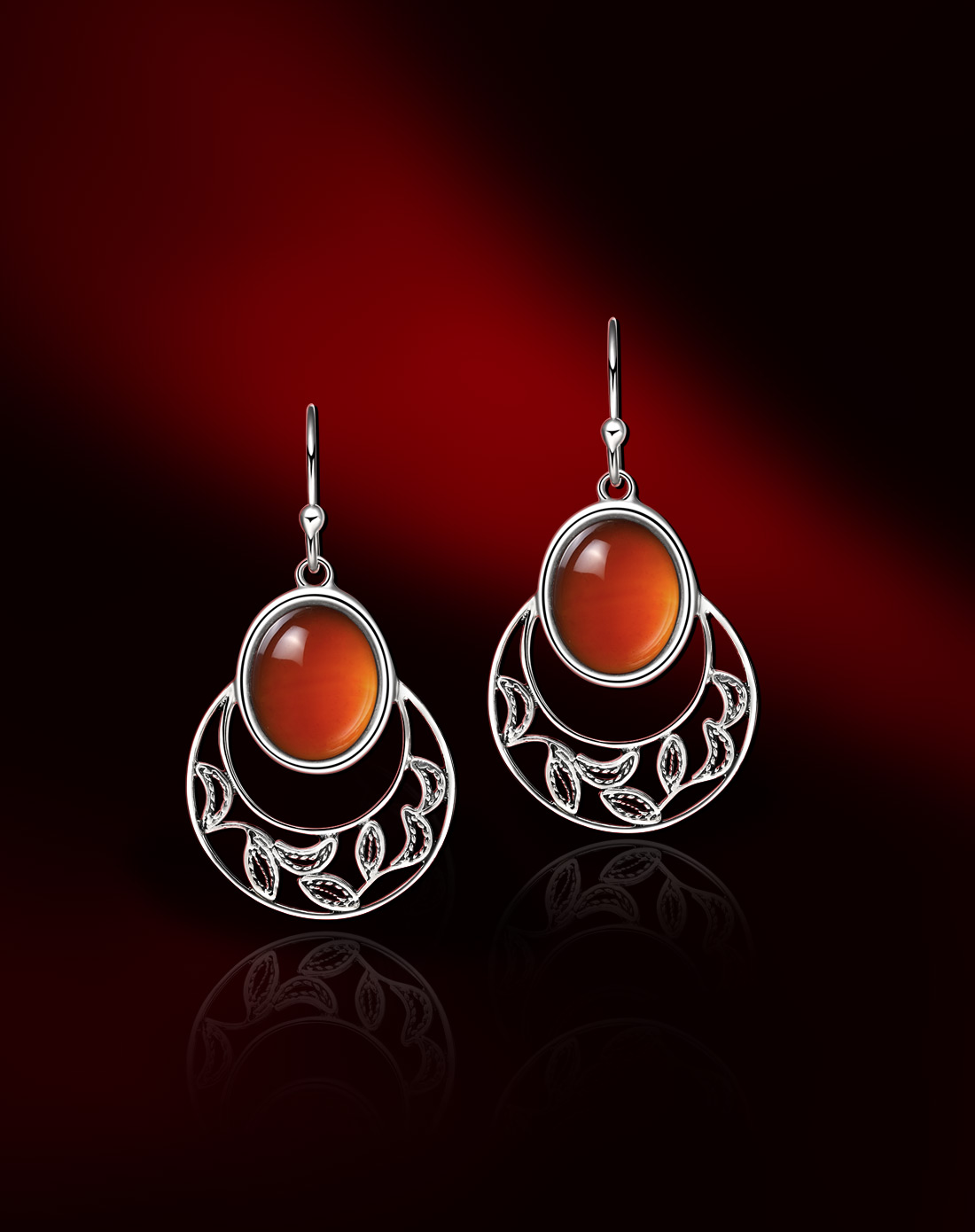 燕京八绝 纯手工精制花丝镶嵌 红玛瑙耳环