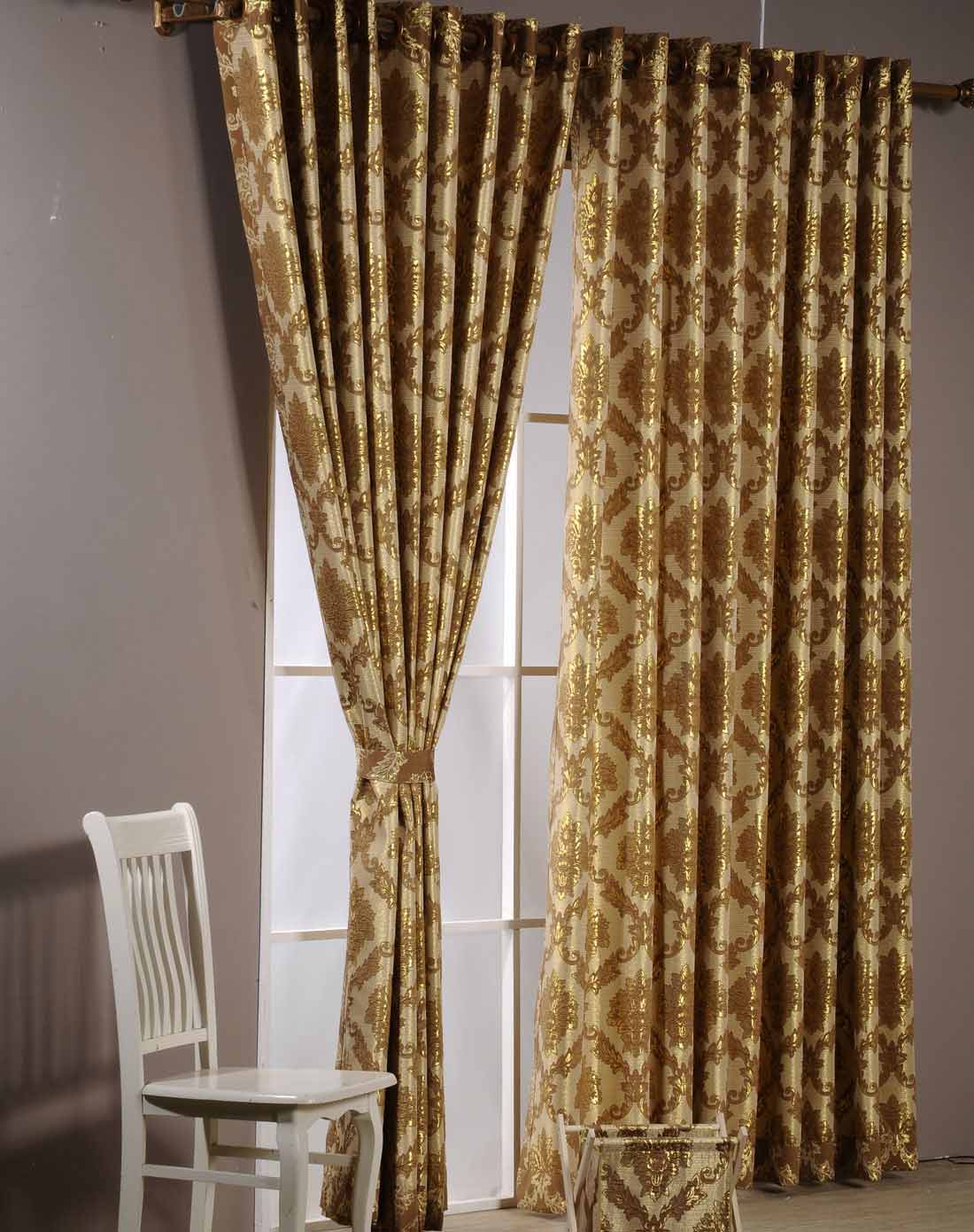 金色蕨叶奢华大号窗帘金色