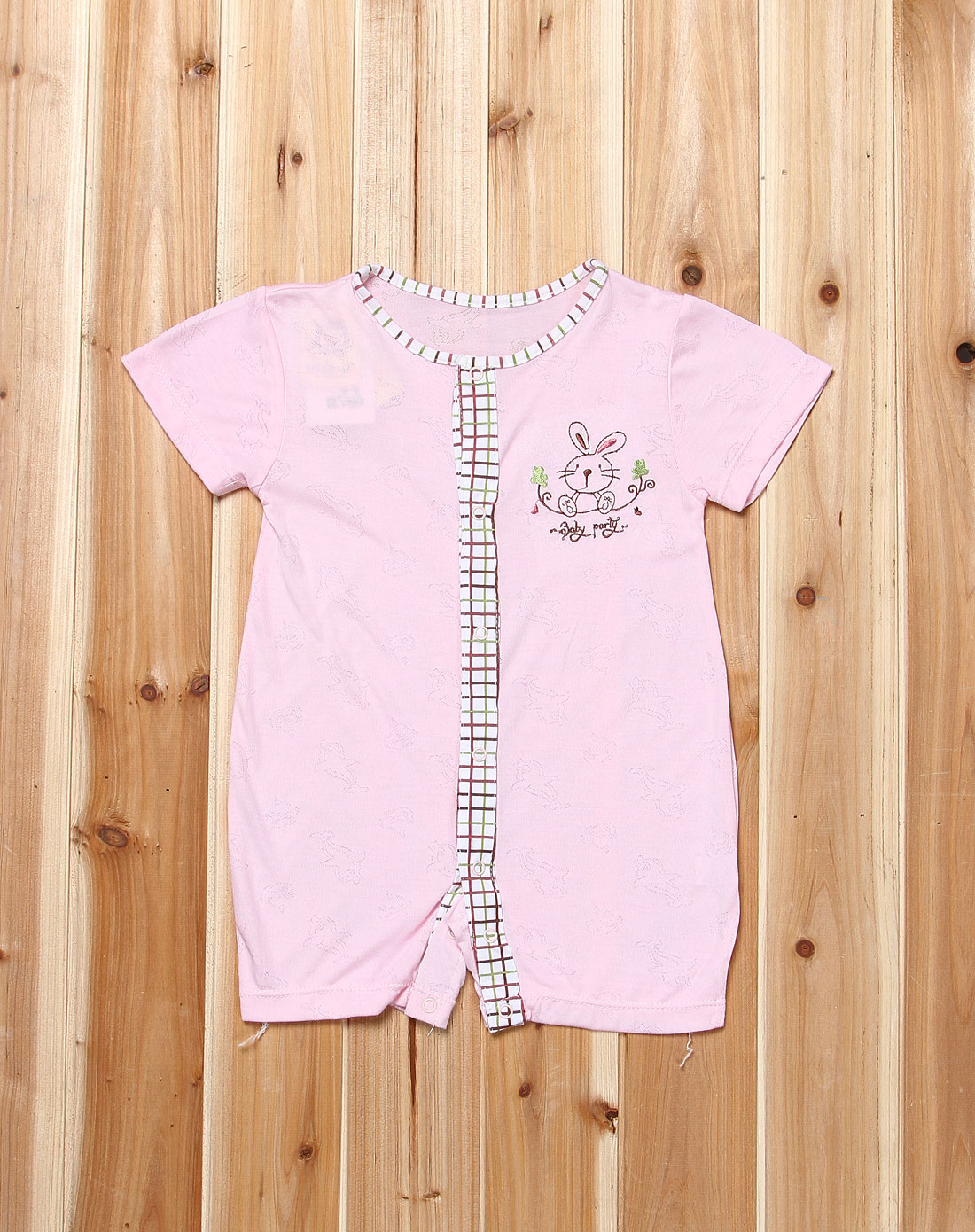 贝比派迪baby party婴童专场中性粉色可爱秀气兔闭裆短袖哈衣b1319001