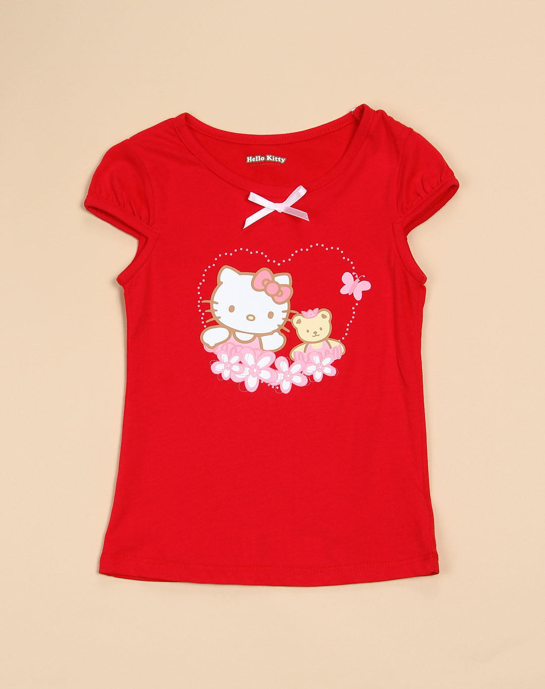hello kitty 女童烫印卡通大红色短袖t恤