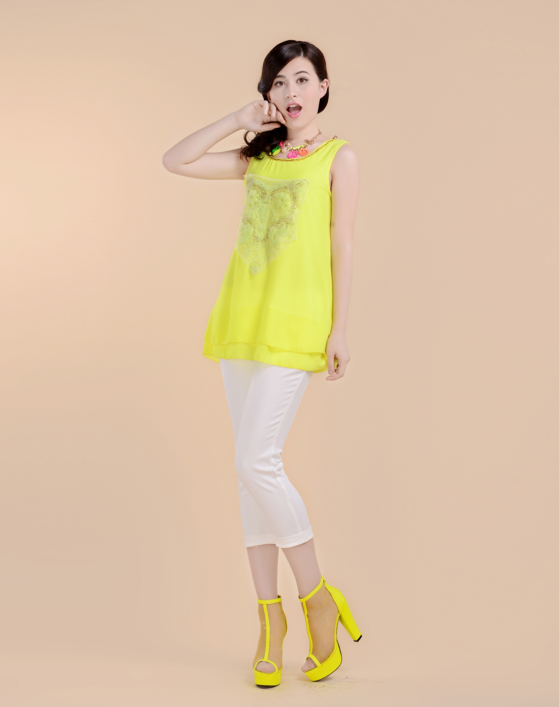 shish鹅黄色老鹰贴布图案时尚背心320322-530_唯品会