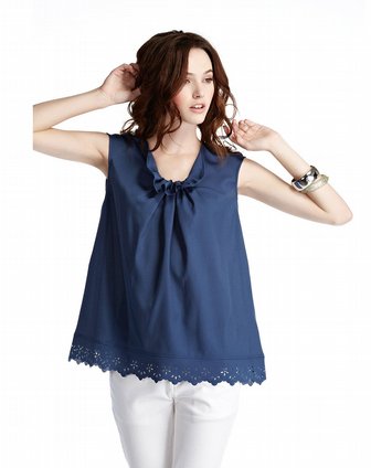 铁蓝色u型领淑女无袖上衣
