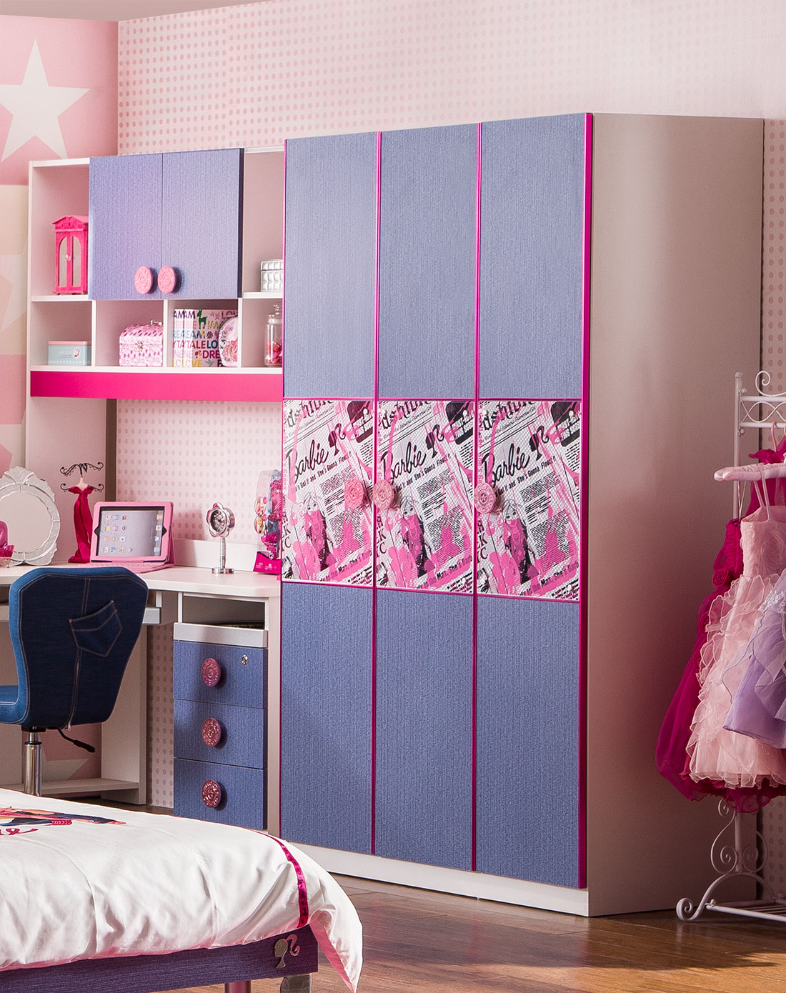 芭比公主系列三门衣柜(带暗抽)