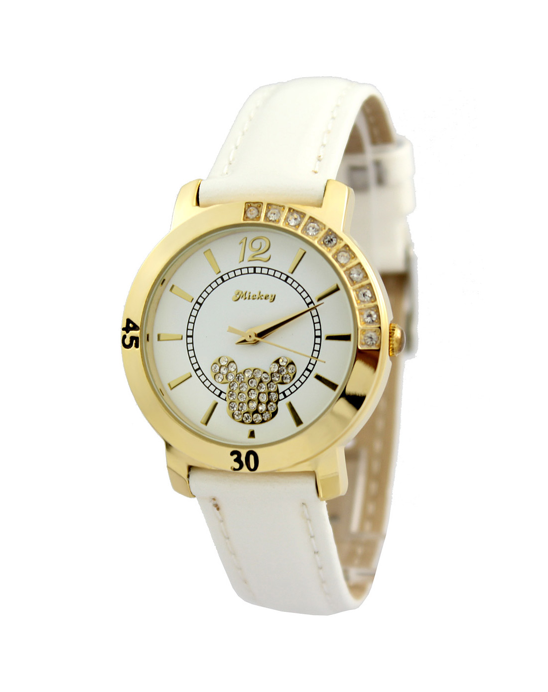 百迪baidi&迪士尼disney手表专场-迪士尼disney 女款白/金色镶钻时尚