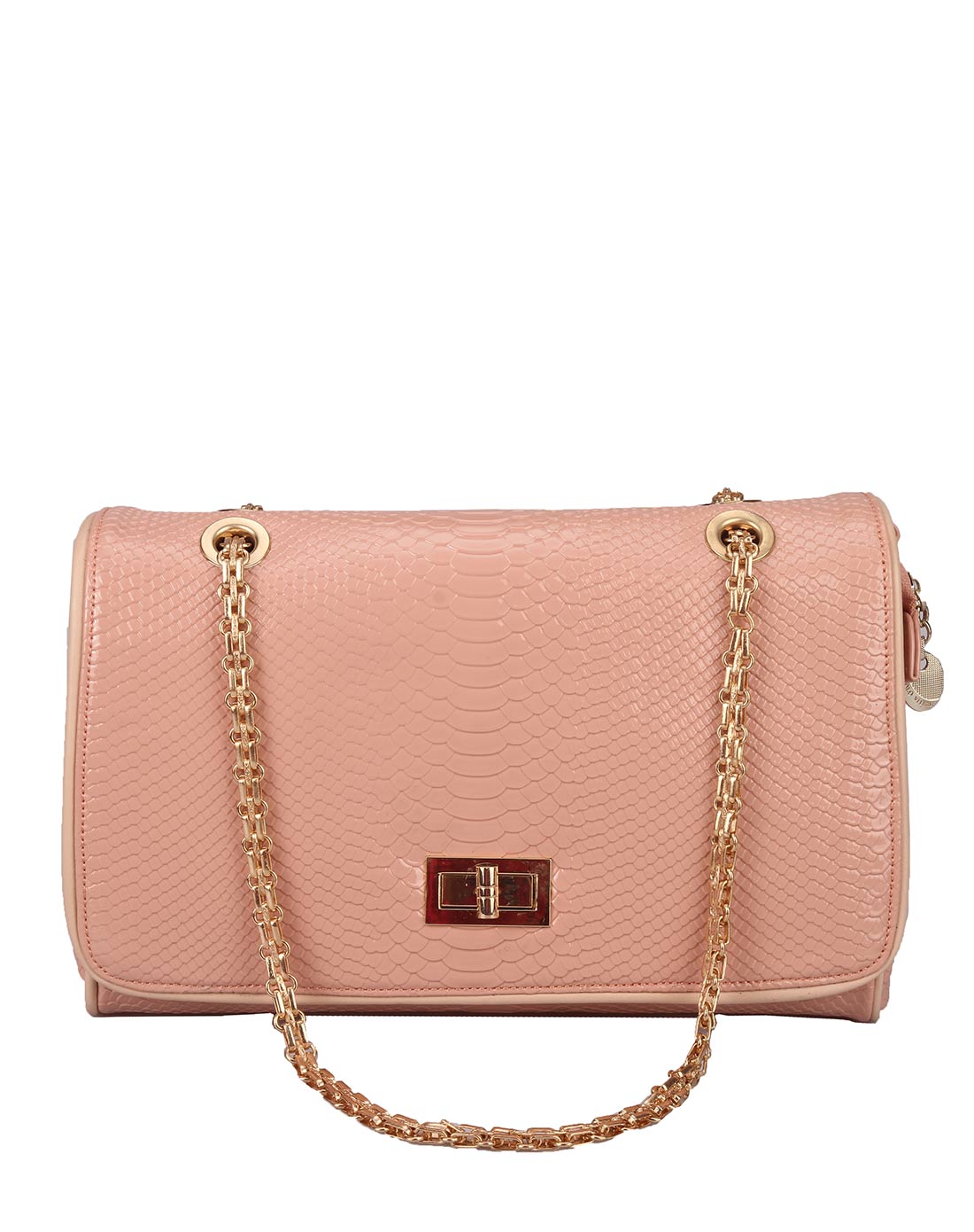 [ 保罗威特 ] 粉色金属扣锁链带肩背斜挎女包