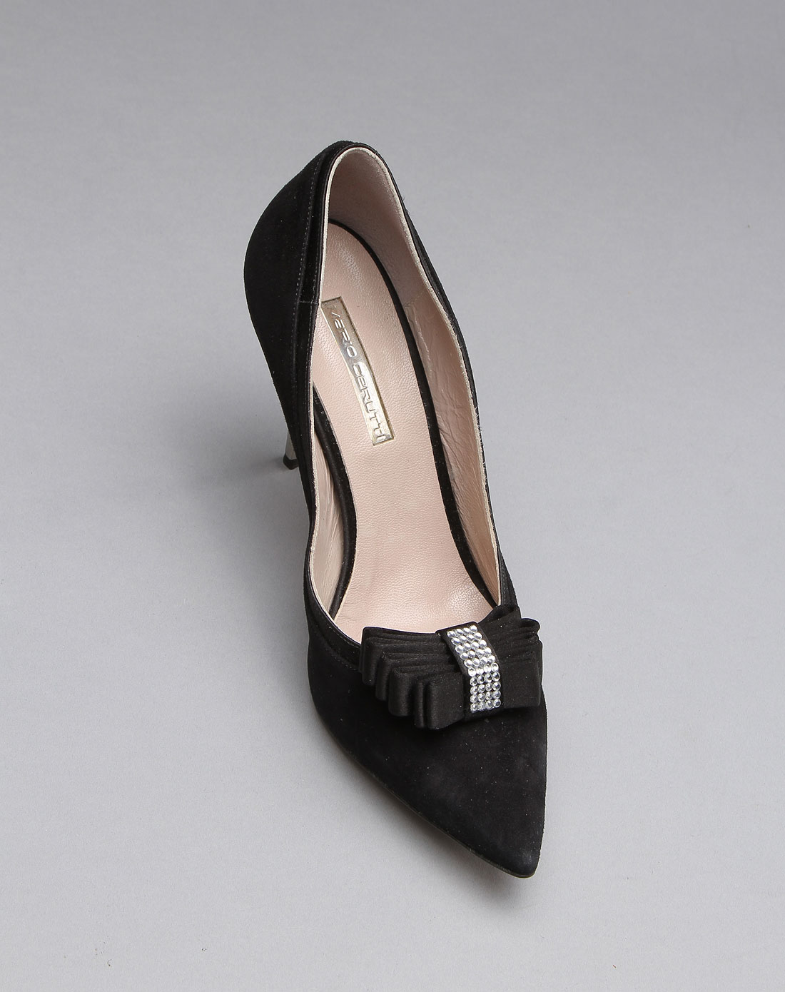 优雅女士名鞋专场mario cerutti 女款高雅魅力反毛皮高跟鞋黑色b1amc