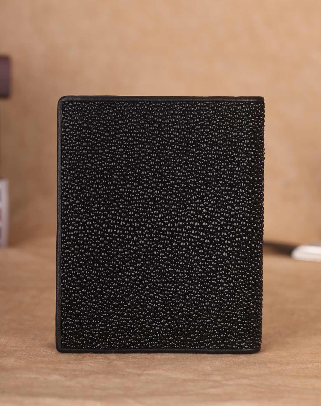 男款黑色珍珠鱼皮时尚高档企身钱包