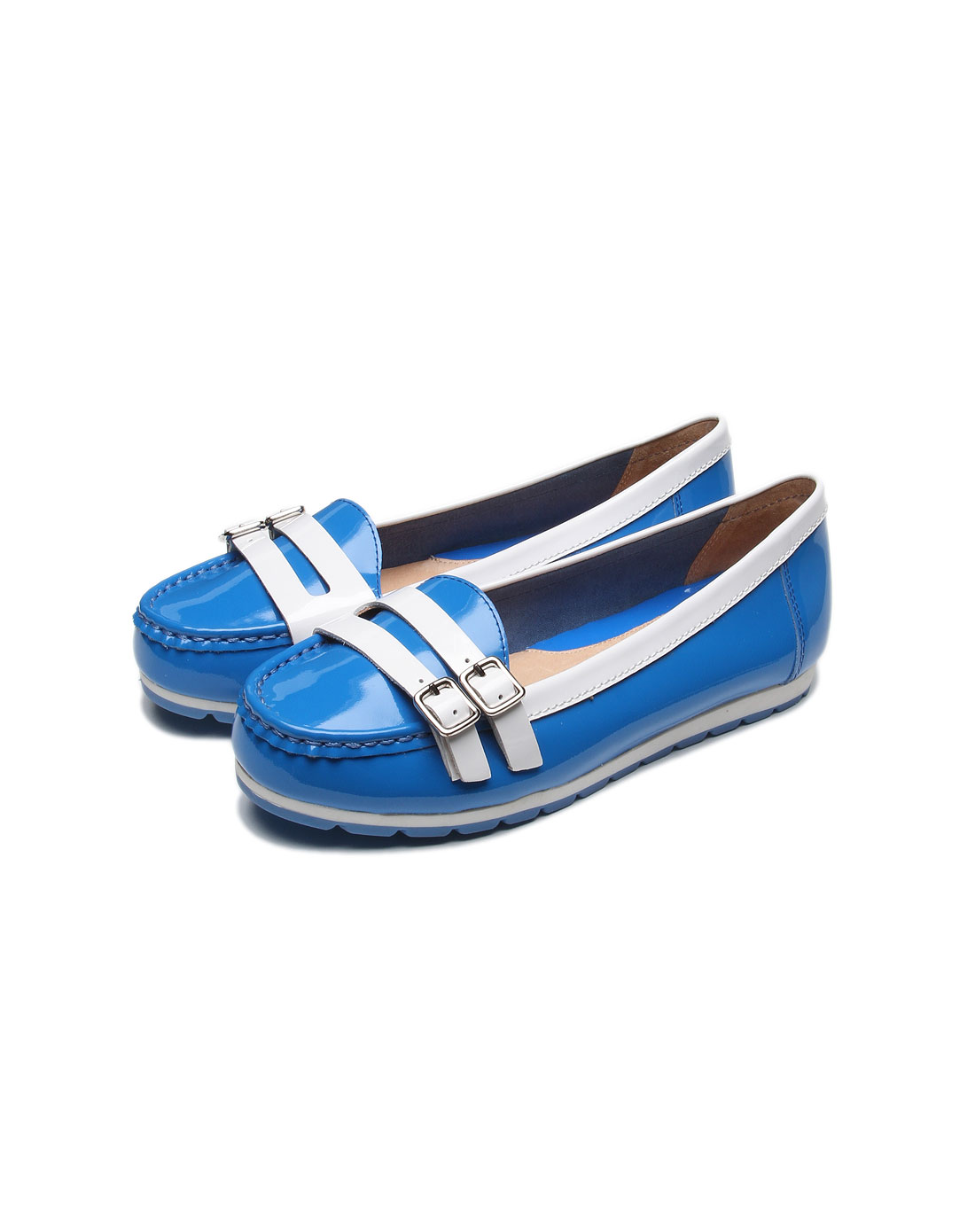 真适意cne 女款蓝/白色双扣海军风休闲单鞋