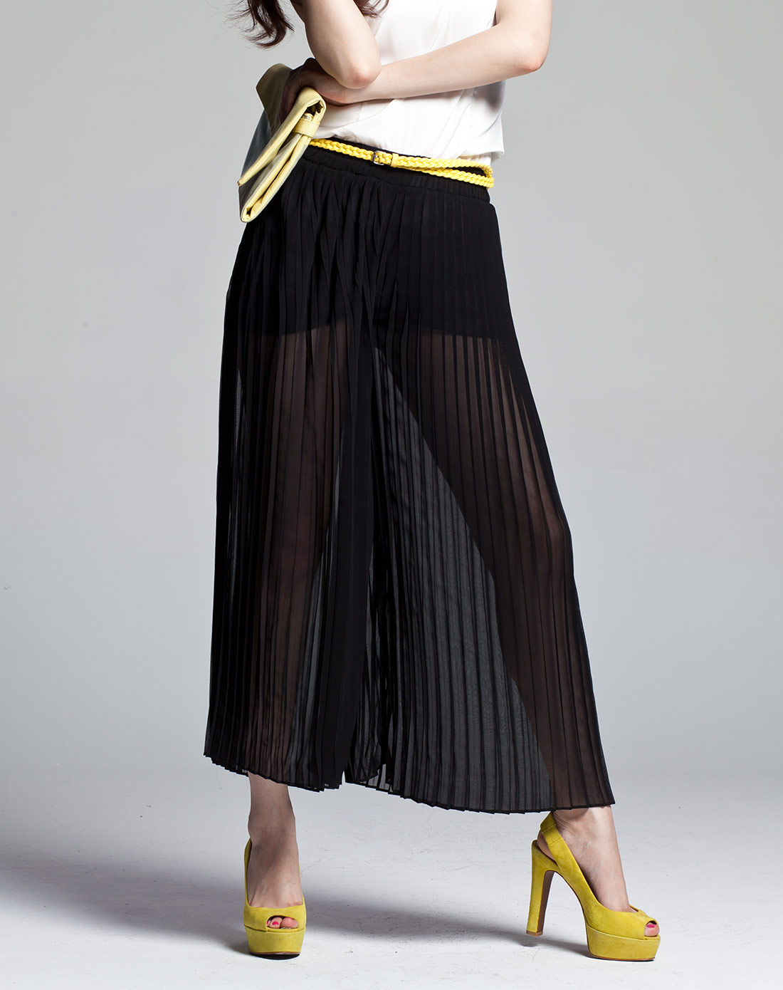 iaizo黑色时尚潮流百褶九分裤