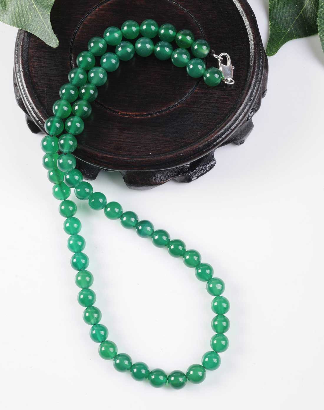 女款绿色绿玛瑙圆珠项链(附证书)