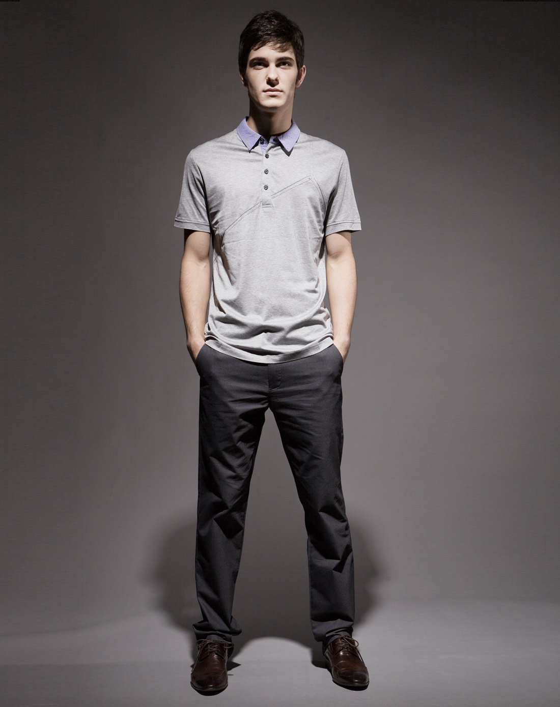 [ 诺奇 ] 浅灰色商务休闲短袖t恤衬衫领