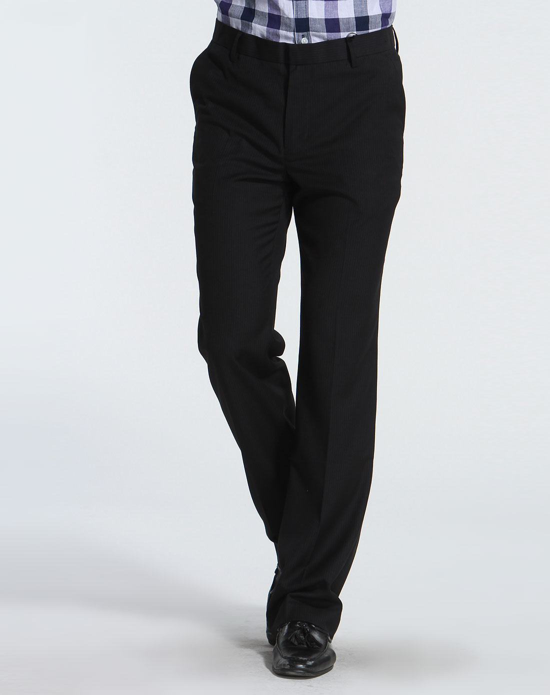 男款黑色线纹休闲长西裤