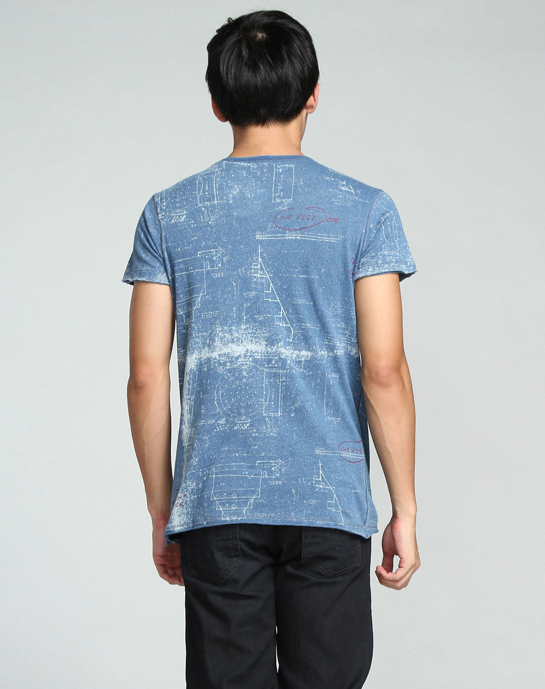 男款浅蓝色仿牛仔短袖t恤