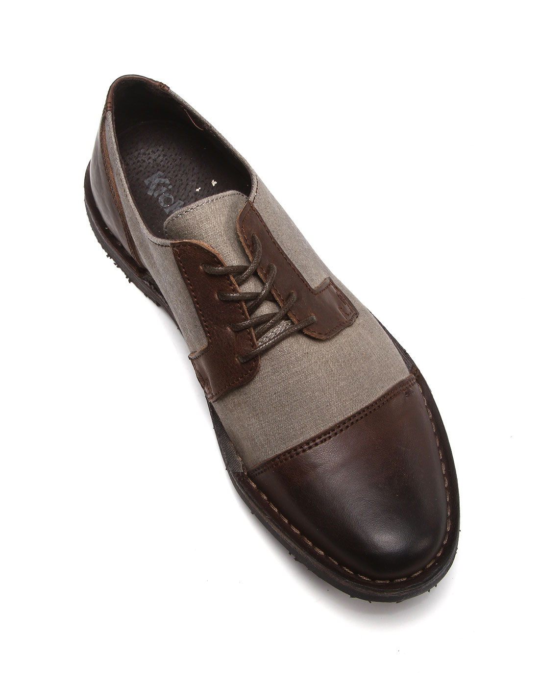 欧美风格拼接棕拼米灰色皮鞋