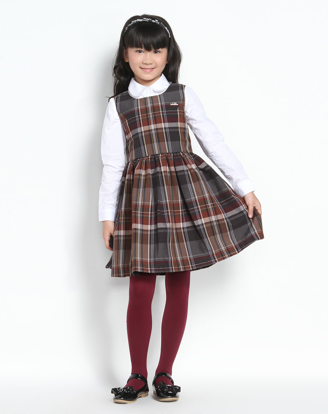 常春藤ivy house男女童装女童咖啡色经典格子背心裙11351624773_唯品