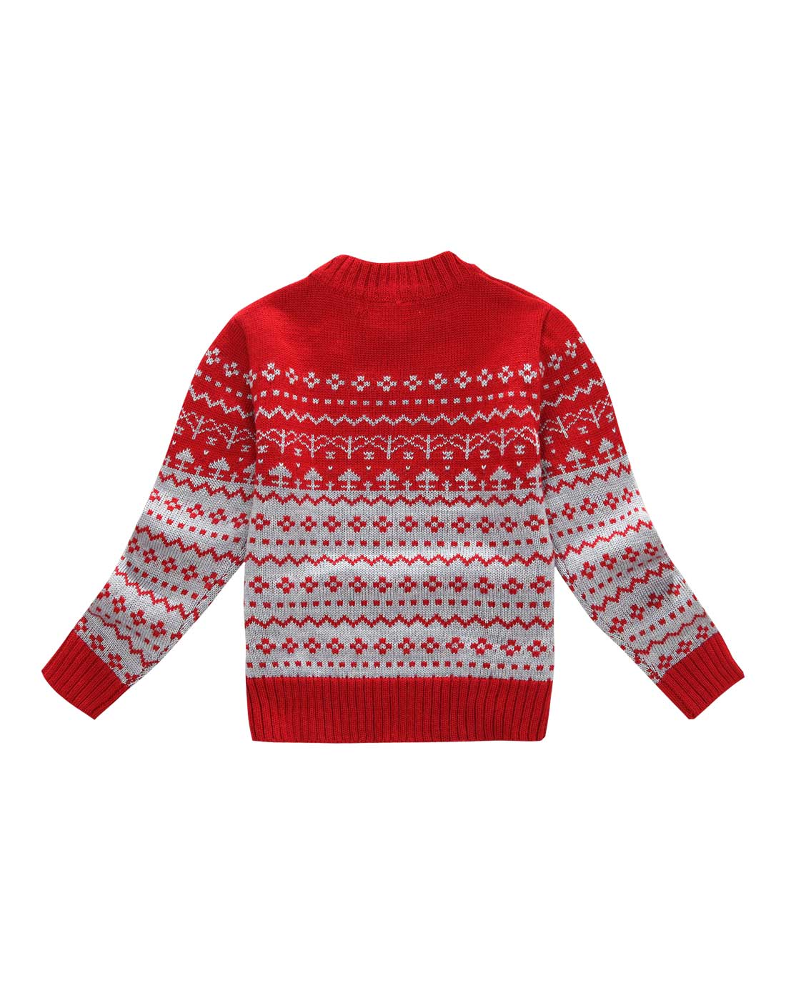 女童酒红高领花纹毛衣