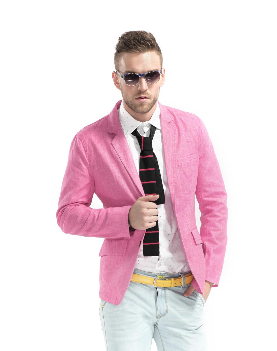 淡粉红色时尚百搭长袖西装外套