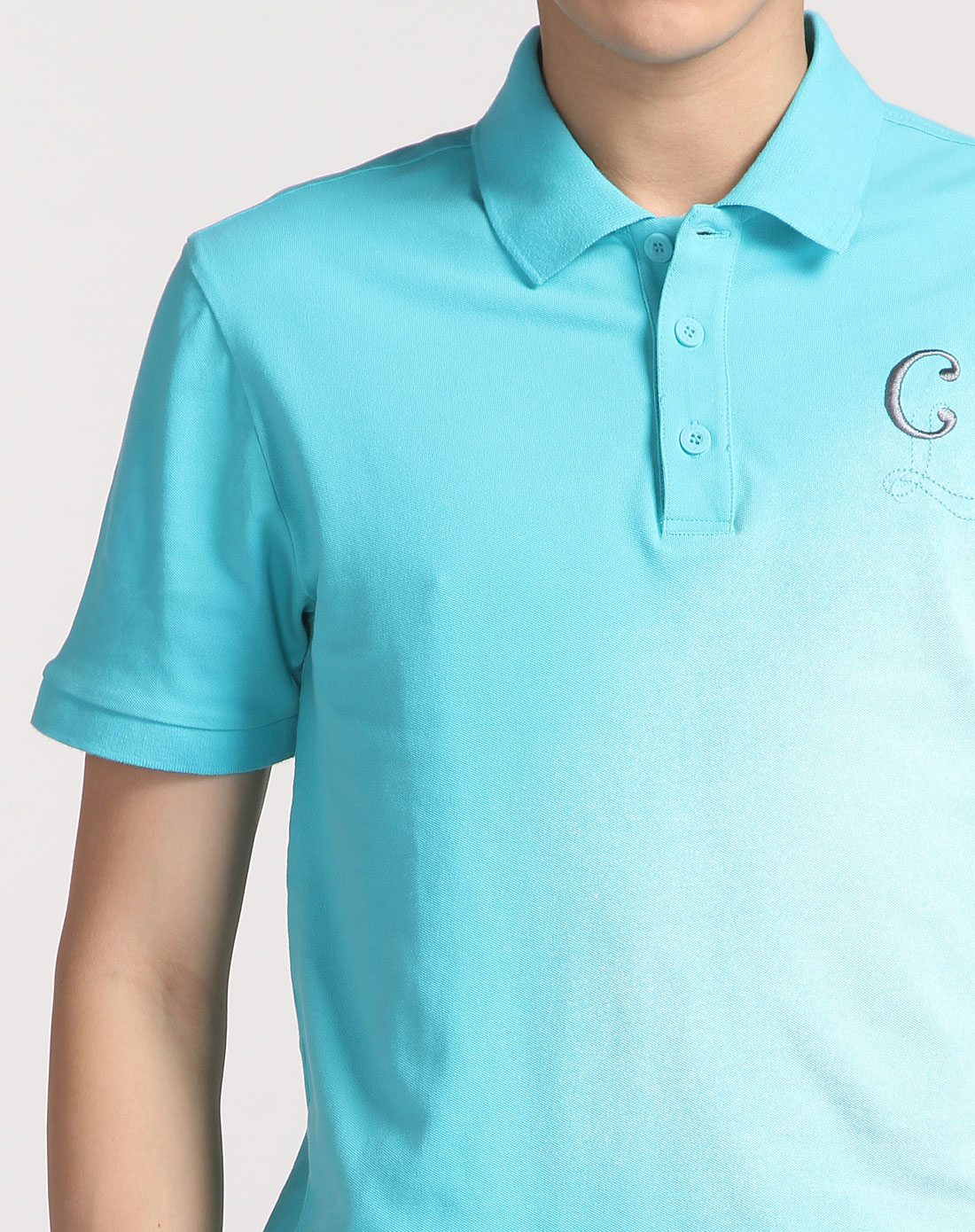 蓝绿色渐变翻领短袖t恤