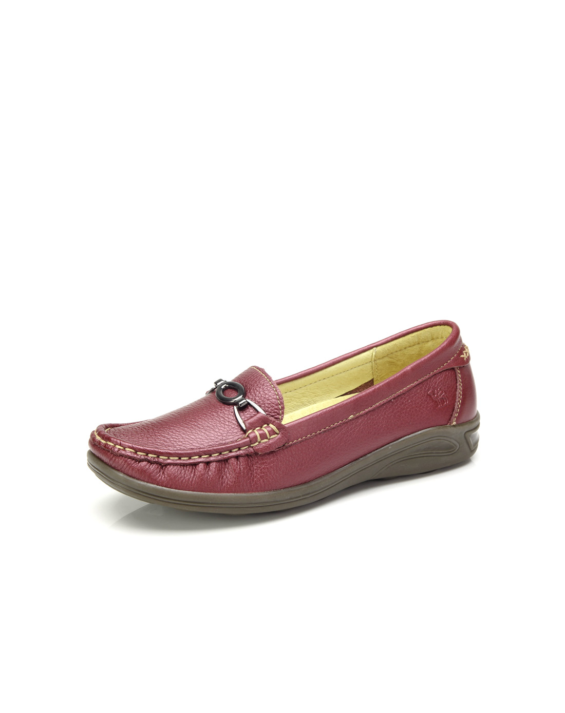 [ 骆驼牌 ] 女款枣红色简洁舒适牛皮休闲鞋